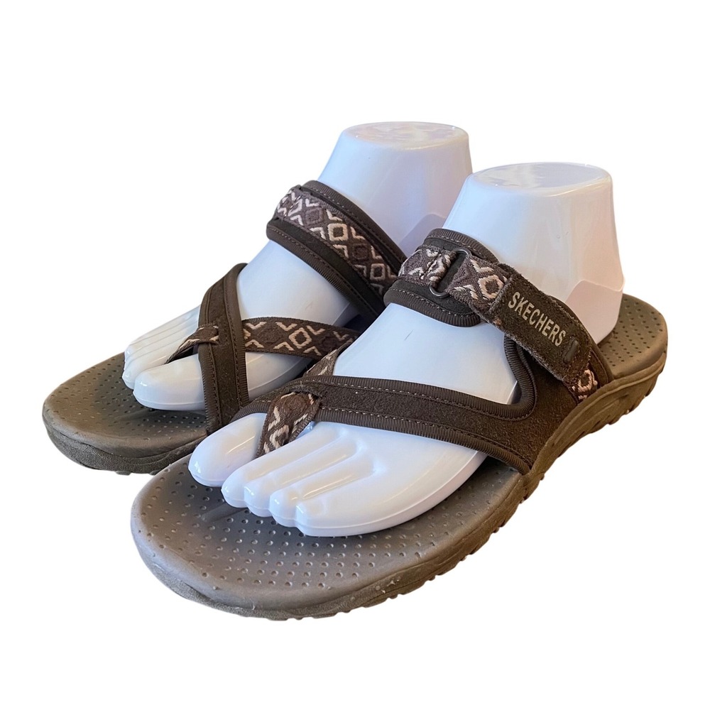 SKECHERS REGGAE SANDALS Women 9 Sew Me Boho Woven Thong Flip Flop Hiking Beach